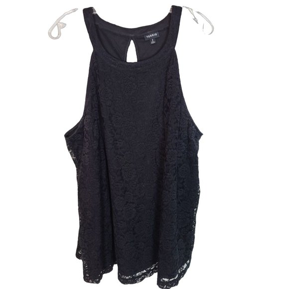 Torrid Womens 2X Black Floral Lace Sleeveless Lined High Neck Tank Top Keyhole - Picture 2 of 9